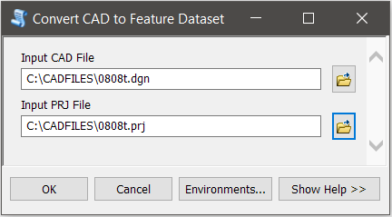 Providing inputs to the Convert CAD to Feature Dataset tool Providing inputs to the Convert CAD to Feature Dataset tool